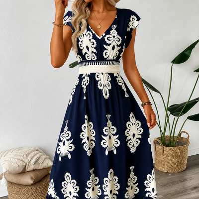 Osyrel - Printed Midi Dress - Navy