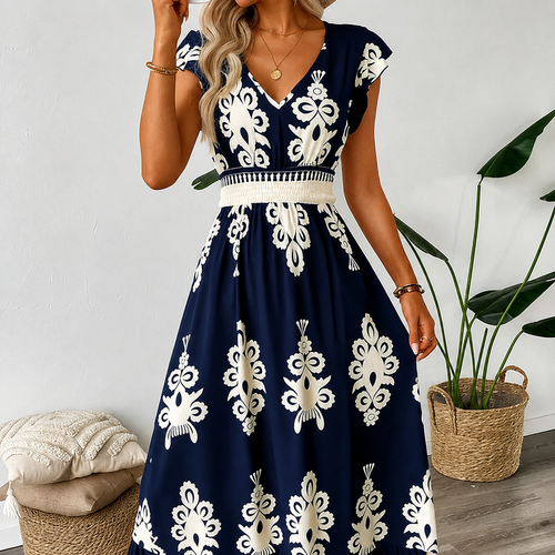 Osyrel - Printed Midi Dress - Navy