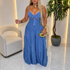 Women's Halter-Neck Cutout Tiered Wide-Leg Jumpsuit - Blue