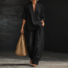 Casual And Cozy Minimalist Linen Two-piece Set - Black