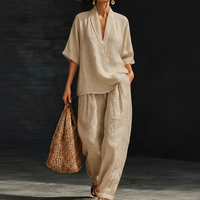 Casual And Cozy Minimalist Linen Two-piece Set - Sand