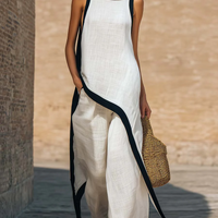 Julianna Set | Women’s Sleeveless Asymmetric Tunic Top & Wide Leg Pants Set - Blanco