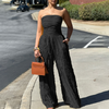 Strapless Crinkle Wide-Leg Jumpsuit - Black