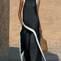 Julianna Set | Women’s Sleeveless Asymmetric Tunic Top & Wide Leg Pants Set - Negro