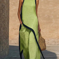 Julianna Set | Women’s Sleeveless Asymmetric Tunic Top & Wide Leg Pants Set - Avocado