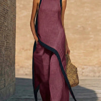 Julianna Set | Women’s Sleeveless Asymmetric Tunic Top & Wide Leg Pants Set - Granate