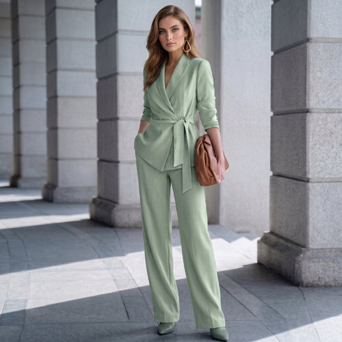 Solenne - Tailored Wide-Leg Two-Piece Set - Eternal Green