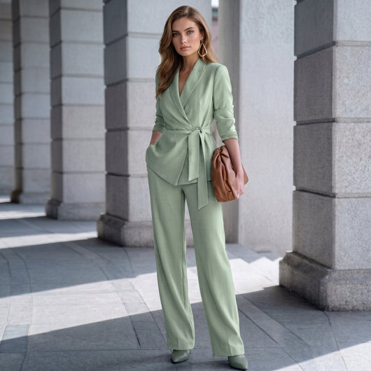 Solenne - Tailored Wide-Leg Two-Piece Set - Eternal Green