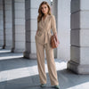 Solenne - Tailored Wide-Leg Two-Piece Set - Khaki
