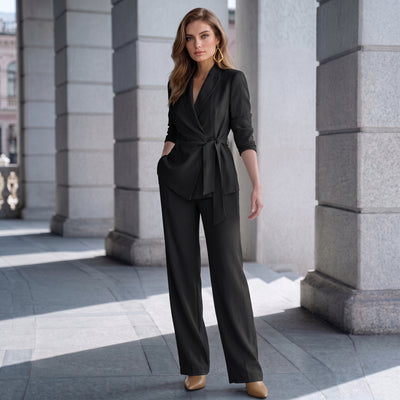 Solenne - Tailored Wide-Leg Two-Piece Set - Black
