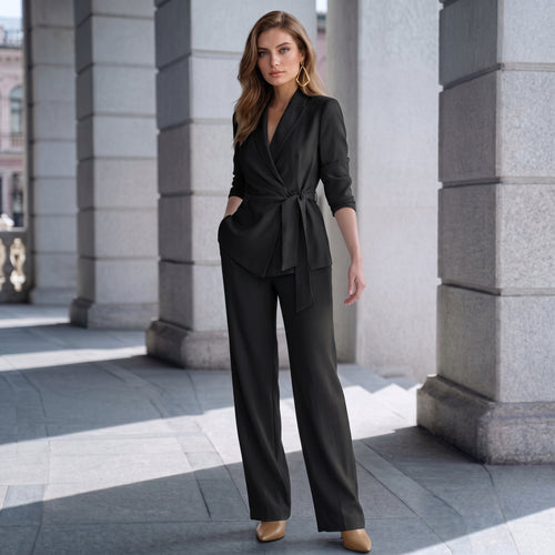 Solenne - Tailored Wide-Leg Two-Piece Set - Black